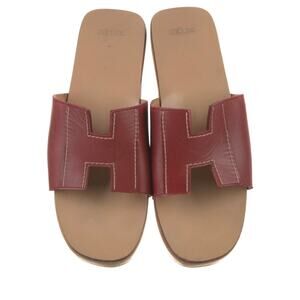 7 Hermès Vintage Red Leather PlatformSlides